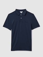 Reiss Airforce Blue Peters Slim Fit Garment Dyed Embroidered Polo Shirt - Image 2 of 6