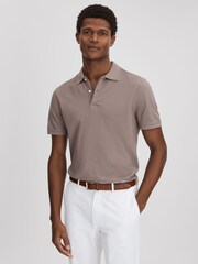 Reiss Dark Taupe Puro Garment Dyed Cotton Polo Shirt - Image 1 of 7