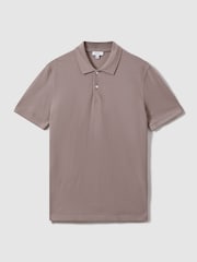 Reiss Dark Taupe Puro Garment Dyed Cotton Polo Shirt - Image 2 of 7