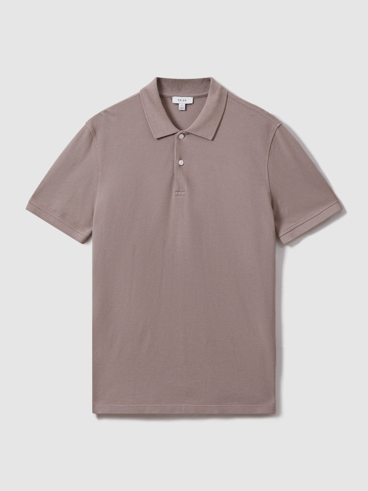 Reiss Dark Taupe Puro Garment Dyed Cotton Polo Shirt - Image 2 of 7 Reiss Dark Taupe Puro Garment Dyed Cotton Polo Shirt - Image 2 of 7