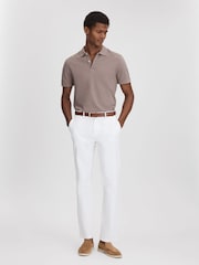 Reiss Dark Taupe Puro Garment Dyed Cotton Polo Shirt - Image 3 of 7