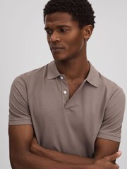 Reiss Dark Taupe Puro Garment Dyed Cotton Polo Shirt - Image 4 of 7