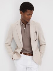Reiss Dark Taupe Puro Garment Dyed Cotton Polo Shirt - Image 6 of 7