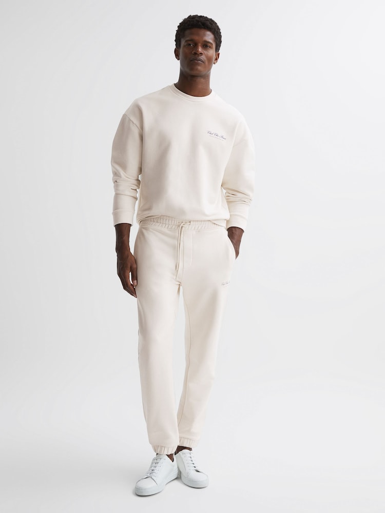 Reiss Off White Dawson Reiss | Ché Motif Cotton Drawstring Joggers - Image 1 of 5