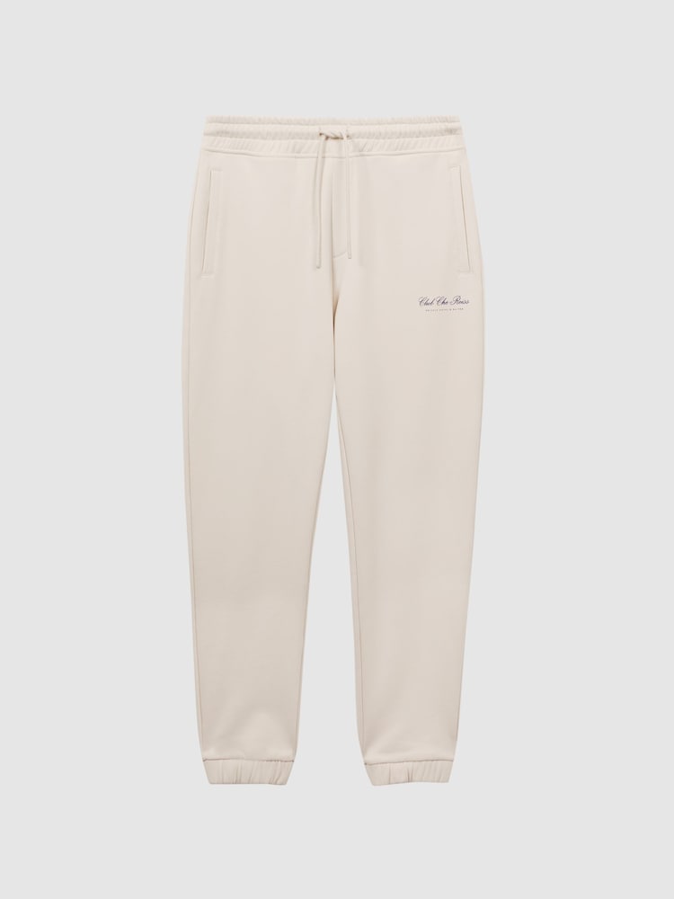 Reiss Off White Dawson Reiss | Ché Motif Cotton Drawstring Joggers - Image 2 of 5