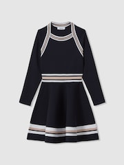 Reiss Navy Fallon 4-9 yrs Sparkle Trim Knitted Skater Dress - Image 2 of 4