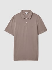 Reiss Dark Taupe Peters Slim Fit Garment Dyed Embroidered Polo Shirt - Image 2 of 6