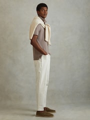 Reiss Dark Taupe Peters Slim Fit Garment Dyed Embroidered Polo Shirt - Image 3 of 6