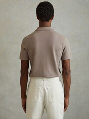 Reiss Dark Taupe Peters Slim Fit Garment Dyed Embroidered Polo Shirt - Image 5 of 6