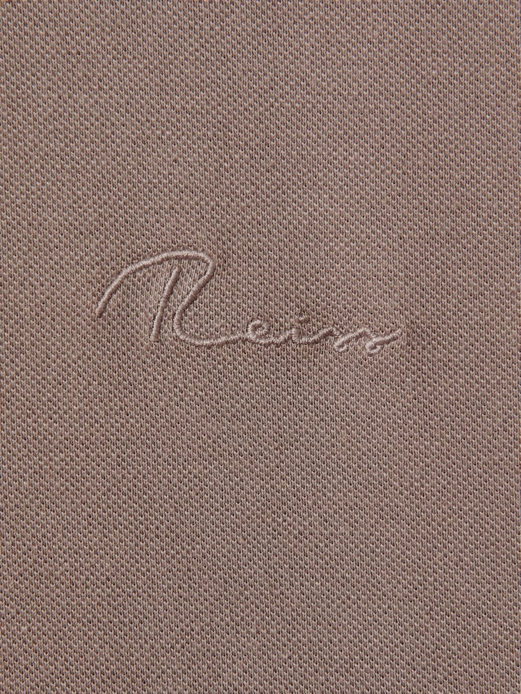 Reiss Dark Taupe Peters Slim Fit Garment Dyed Embroidered Polo Shirt - Image 6 of 6