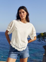 Alb - Tricou cu tiv brodat Mânecă scurtă - Imaginea 1 din 1