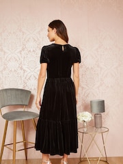 Yumi Black Velvet Midi Dress - Image 2 of 5