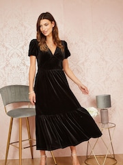 Yumi Black Velvet Midi Dress - Image 3 of 5