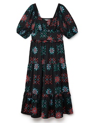 Another Sunday Milkmaid Midi Dress With Lace Trim Detail In Black Geo Print - Image 4 of 6