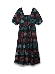 Another Sunday Milkmaid Midi Dress With Lace Trim Detail In Black Geo Print - Image 5 of 6
