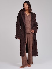 Loungeable Brown Chevron Luxury Plush Fleece Midi Hooded Dressing Gown - Image 4 of 5
