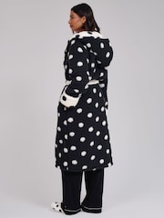Loungeable White Polka Dot Contrast Cosy Borg Fleece Midi Hooded Dressing Gown - Image 2 of 6
