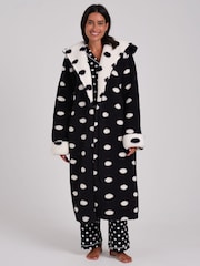 Loungeable Polka Dot Contrast Cosy Borg Fleece midi Rītatērps ar kapuci - Attēls 7 no 7