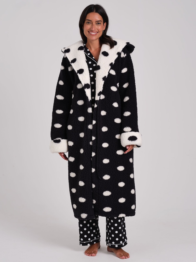 Loungeable Polka Dot Contrast Cosy Borg Fleece midi Rītatērps ar kapuci - Attēls 7 no 7
