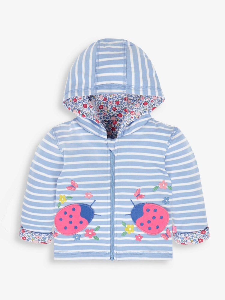 JoJo Maman Bébé Blue Ladybird Appliqué With Pet In Pocket Reversible Hoodie - Image 2 of 6