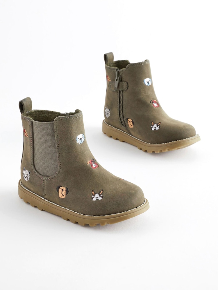 Khakigrün - Stiefel mit Reissverschluss und Stickerei - Bild 1 von 8