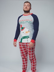 Harry Bear Grey/Red Mens Snowman 100% Cotton Pyjamas - Image 3 of 4