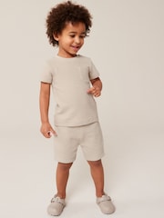 Neutral Textured Jersey Pocket T-Shirt and Shorts Set (3mths-7yrs) - Image 1 of 8