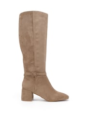 rjava - Novo Goldie Block Heel Buckle Detail Knee Boots - Slika 2 iz 6