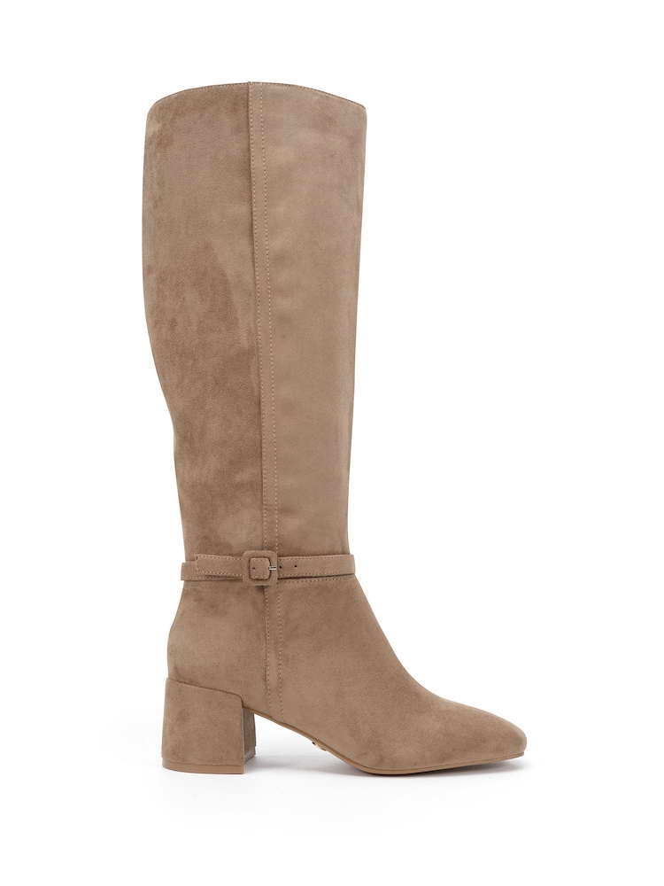 rjava - Novo Goldie Block Heel Buckle Detail Knee Boots - Slika 2 iz 6