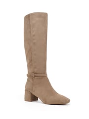 rjava - Novo Goldie Block Heel Buckle Detail Knee Boots - Slika 3 iz 6
