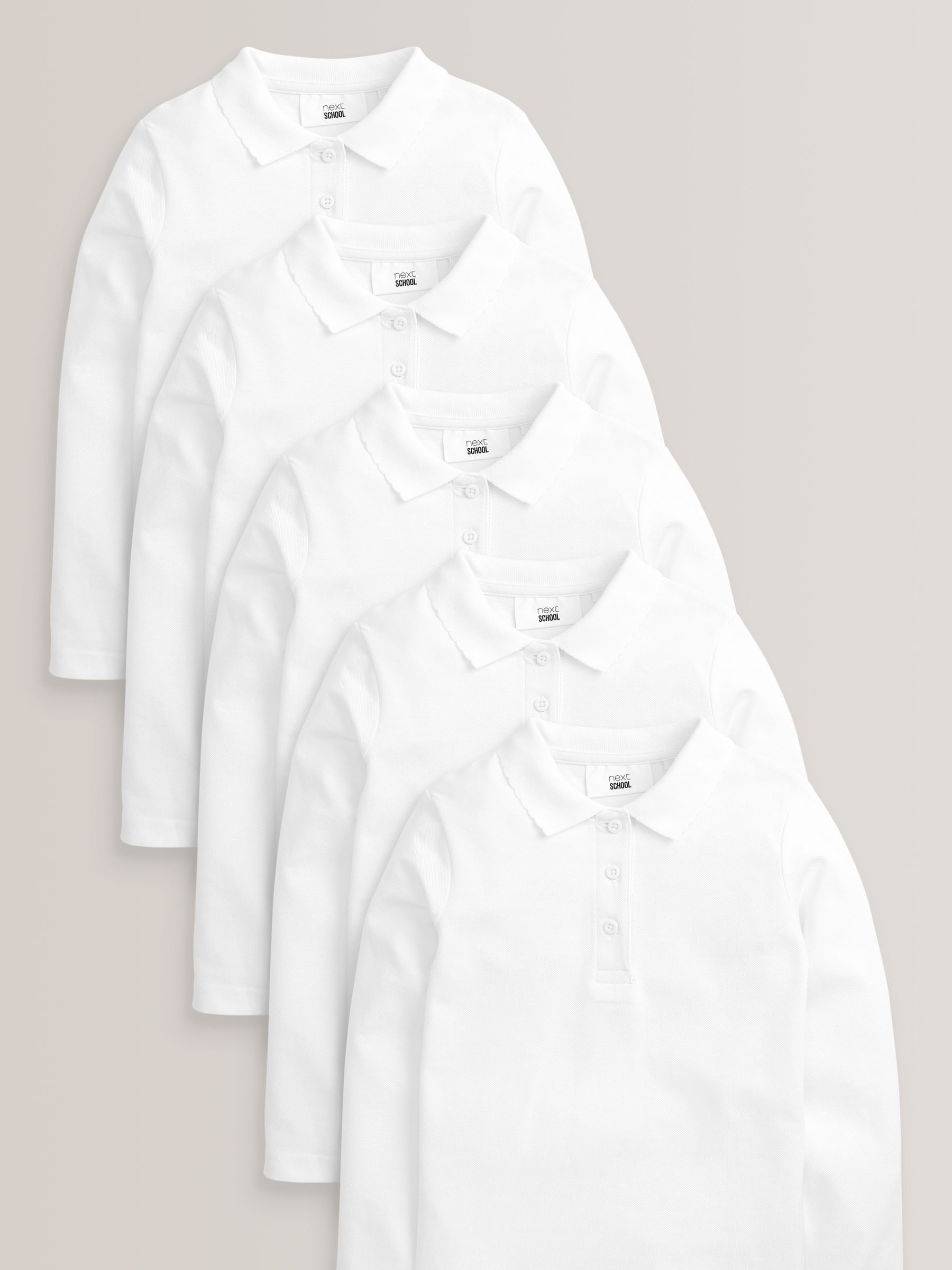 Buy White Regular Fit 5 Pack 100 Cotton Long Sleeve School Polo Shirts 3 16yrs from the Next UK online shop