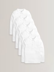 White Regular Fit 5 Pack 100% Cotton Long Sleeve School Polo Shirts (3-16yrs) - Image 1 of 4