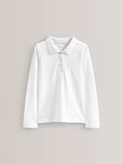 White Regular Fit 5 Pack 100% Cotton Long Sleeve School Polo Shirts (3-16yrs) - Image 2 of 4