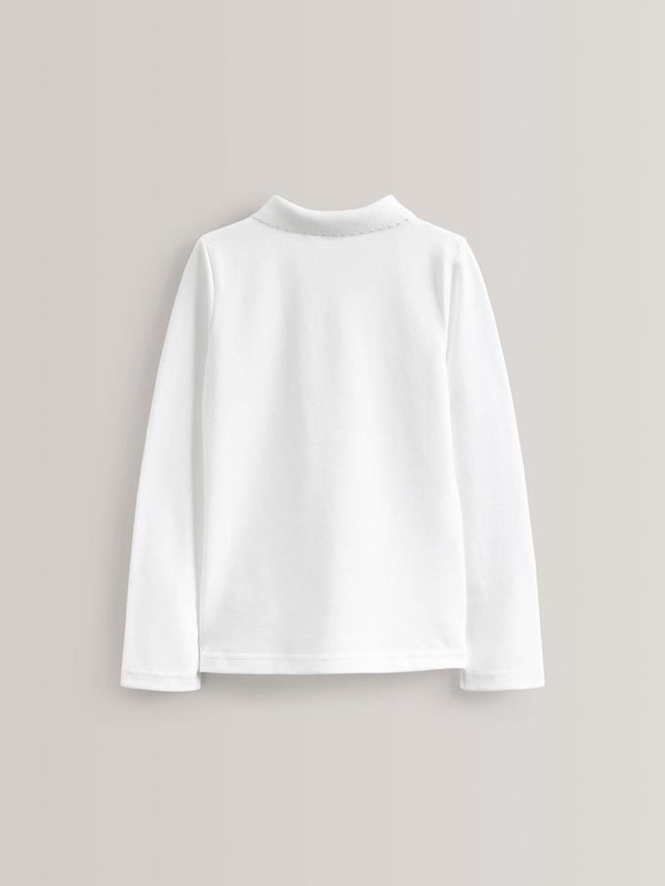 Blanc - Lot de 5 100% Coton Manches longues Polo scolaire (3-16ans) - Image 3 of 4