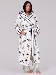 Loungeable White Martini Bow Luxury Fleece Midi Hooded Dressing Gown - Image 1 of 5