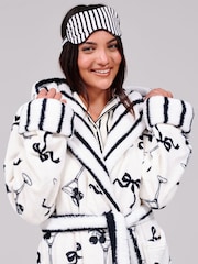Loungeable White Martini Bow Luxury Fleece Midi Hooded Dressing Gown - Image 3 of 5
