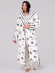Loungeable White Martini Bow Luxury Fleece Midi Hooded Dressing Gown - Image 5 of 5