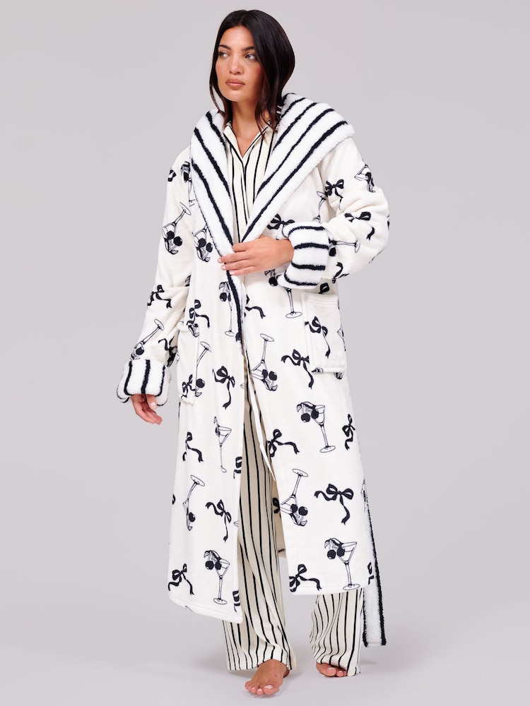 Loungeable White Martini Bow Luxury Fleece Midi Hooded Dressing Gown - Image 5 of 5 Loungeable White Martini Bow Luxury Fleece Midi Hooded Dressing Gown - Image 5 of 5
