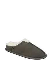 Dunlop Green Mens Real Suede Faux Fur Lined Closed Toe Mule Slippers - Image 1 of 4