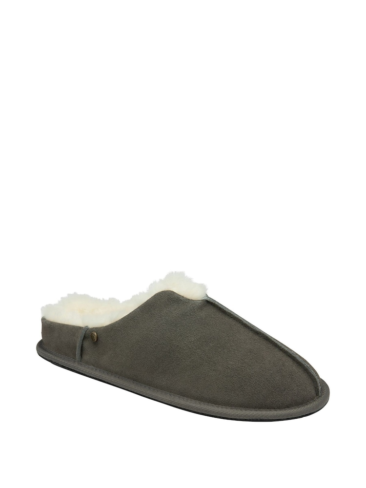 Dunlop Green Mens Real Suede Faux Fur Lined Closed Toe Mule Slippers - Image 1 of 4