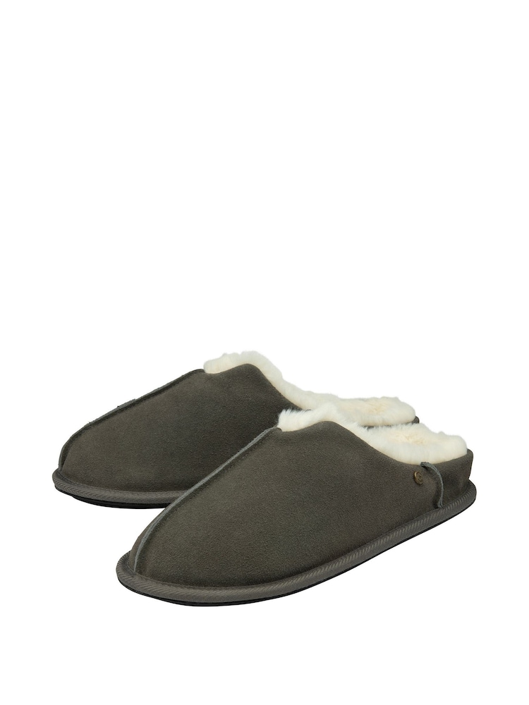 Dunlop Green Mens Real Suede Faux Fur Lined Closed Toe Mule Slippers - Image 2 of 4