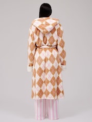 Loungeable Cream Argyle Cosy Borg Fleece Hooded Dressing Gown - Image 2 of 6