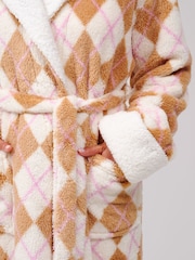 Loungeable Cream Argyle Cosy Borg Fleece Hooded Dressing Gown - Image 4 of 6
