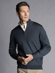 Charles Tyrwhitt Blue Merino Quarter Zip Jumper - Image 1 of 6