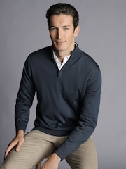 Charles Tyrwhitt Blue Merino Quarter Zip Jumper - Image 2 of 6