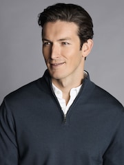 Charles Tyrwhitt Blue Merino Quarter Zip Jumper - Image 3 of 6