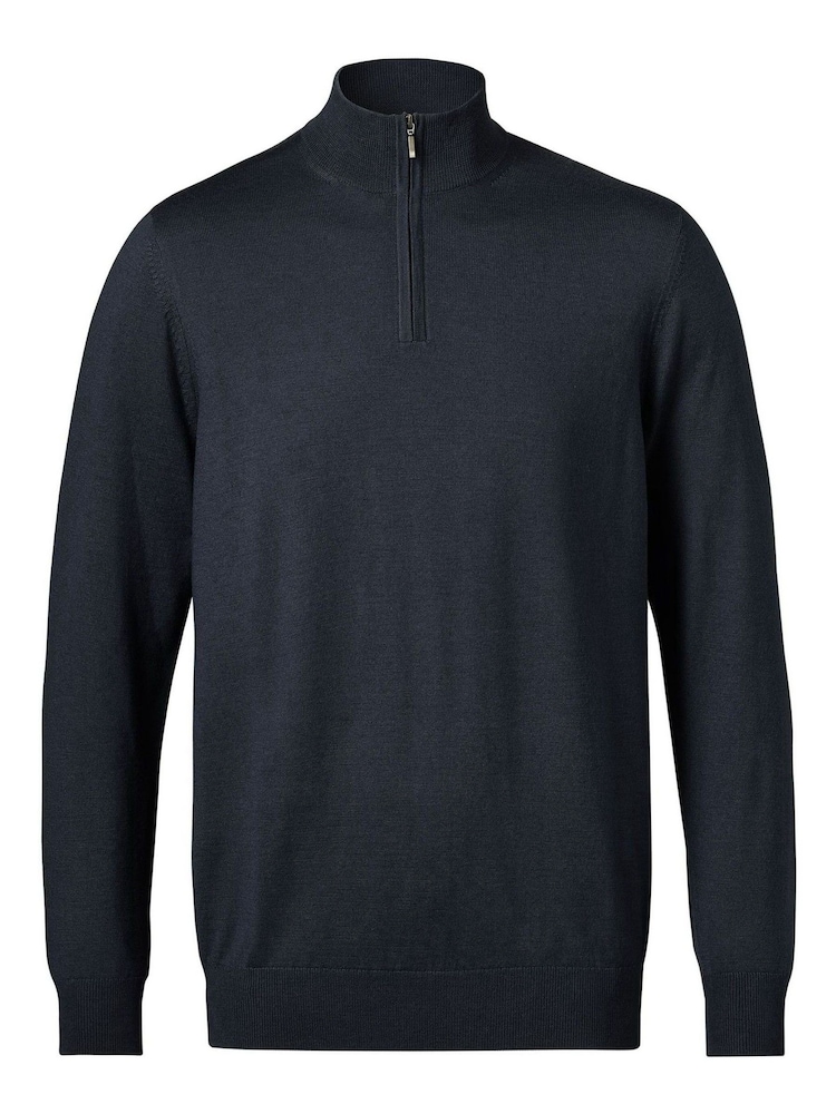 Charles Tyrwhitt Blue Merino Quarter Zip Jumper - Image 4 of 6