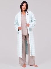 Loungeable Blue Bubble Cut Fleece Shawl Collar Midi Dressing Gown - Image 3 of 4