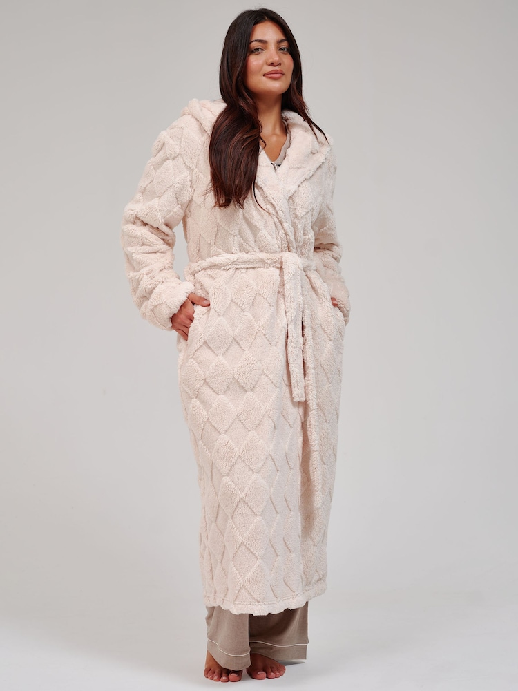 Loungeable Cream Diamond Luxury Plush Fleece Maxi Hooded Dressing Gown - Image 1 of 5 Loungeable Cream Diamond Luxury Plush Fleece Maxi Hooded Dressing Gown - Image 1 of 5