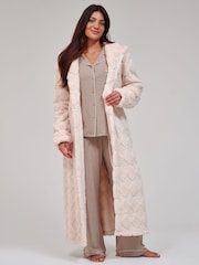 Loungeable Cream Diamond Luxury Plush Fleece Maxi Hooded Dressing Gown - Image 2 of 5